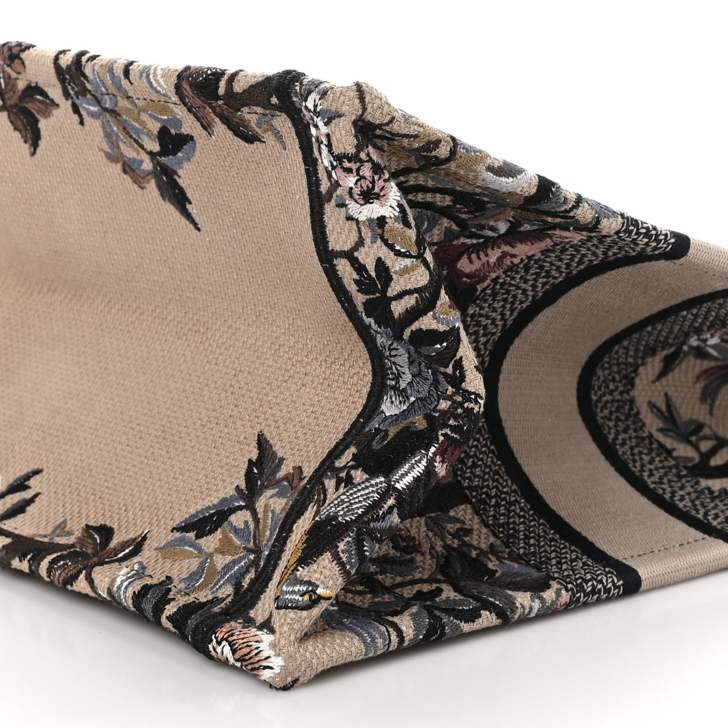 Canvas Embroidered Jardin D'Hiver Medium Book Tote Beige Multicolor