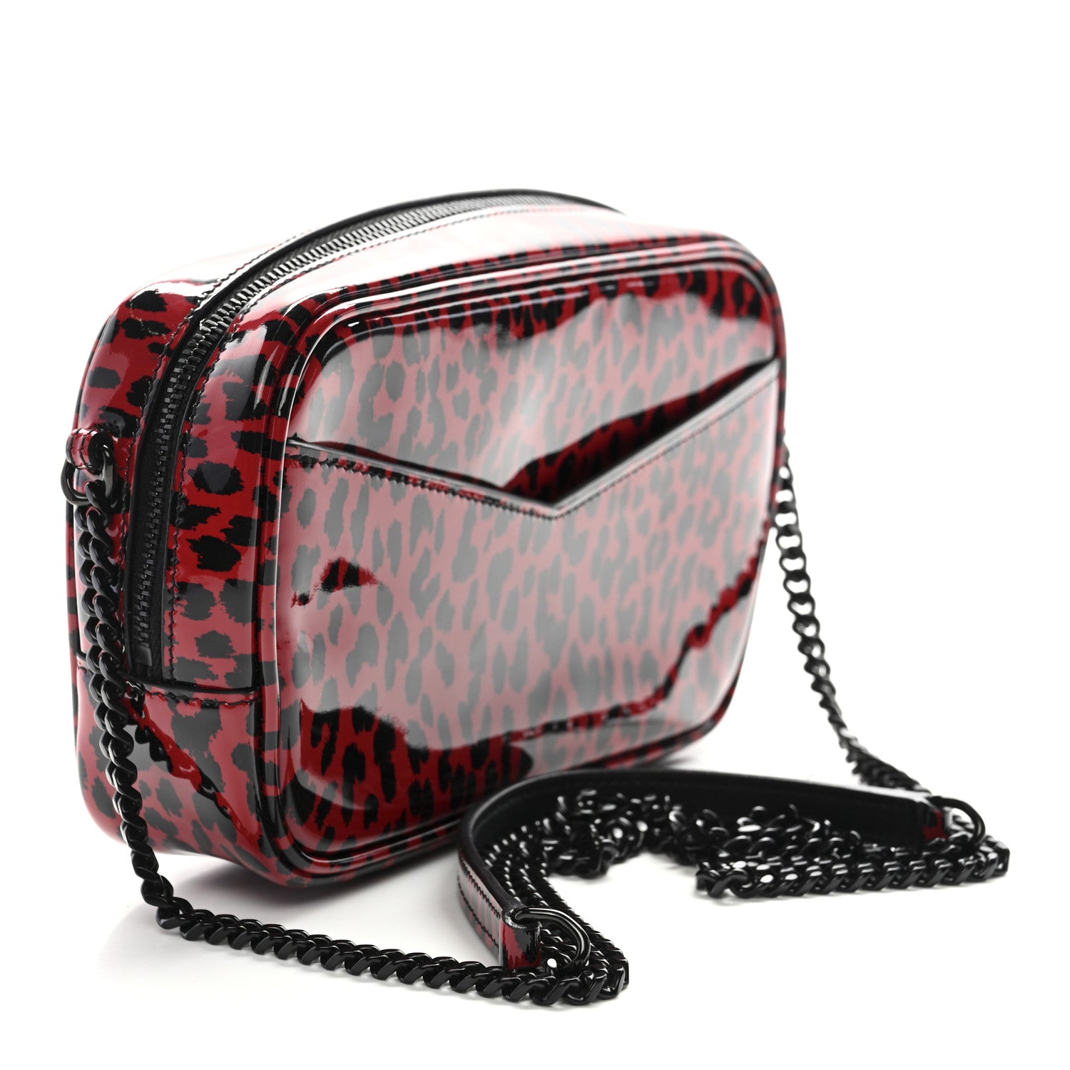 Saint Laurent Patent Calfskin Leopard Print Monogram Mini Lou Camera Bag Red 3 of 11