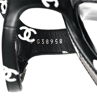 Chanel Printed Lambskin Coco Beach Platform Sandals 39 Black White 8 of 12