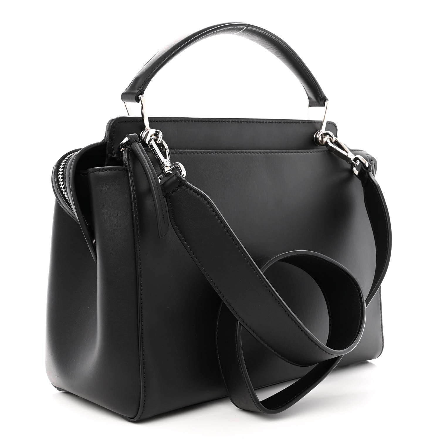 Fendi Vitello Baltico Dolce Shiny Nappa Lace Up DotCom Satchel Black Blue 3 of 11