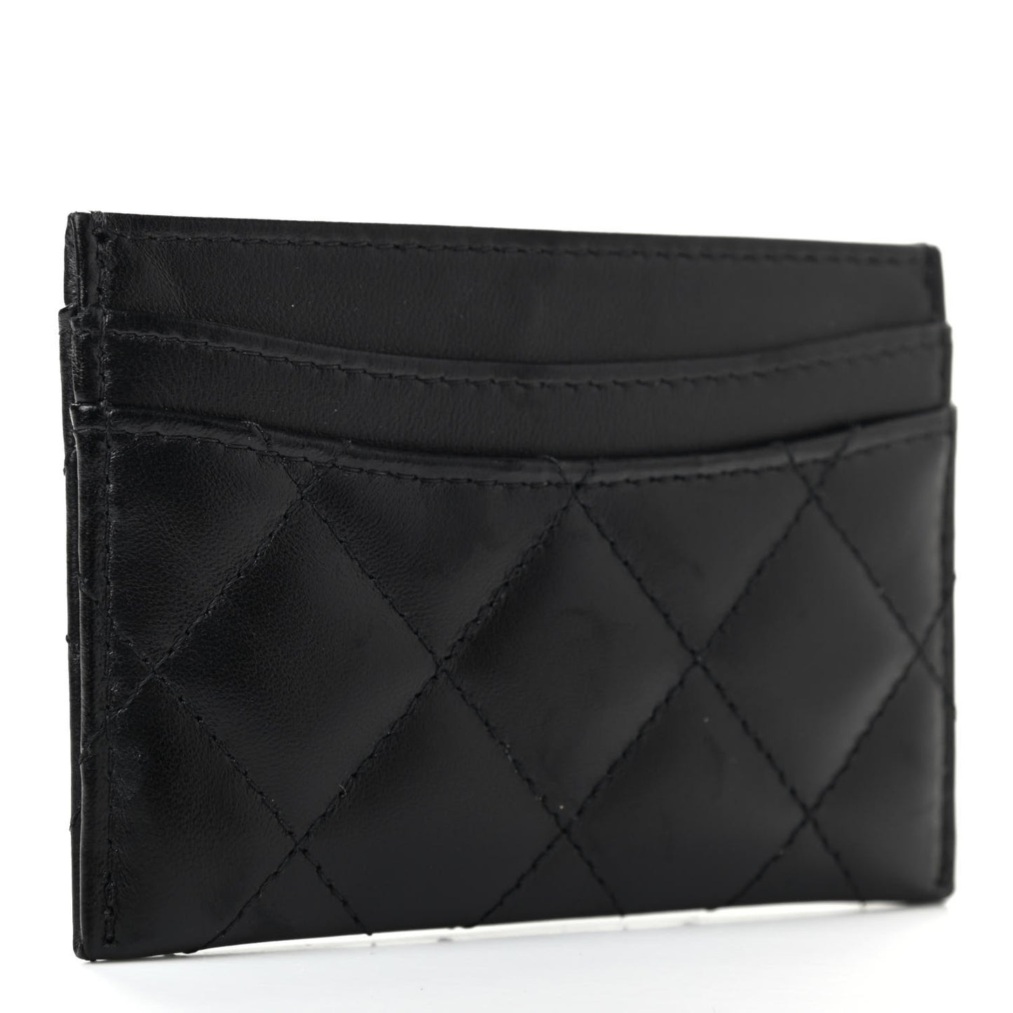 Lambskin Quilted Card Holder Black