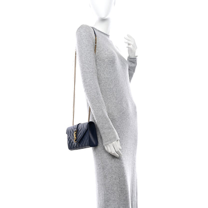 Saint Laurent Grain De Poudre Textured Mixed Matelasse Triquilt Small Monogram Satchel Blue 2 of 10