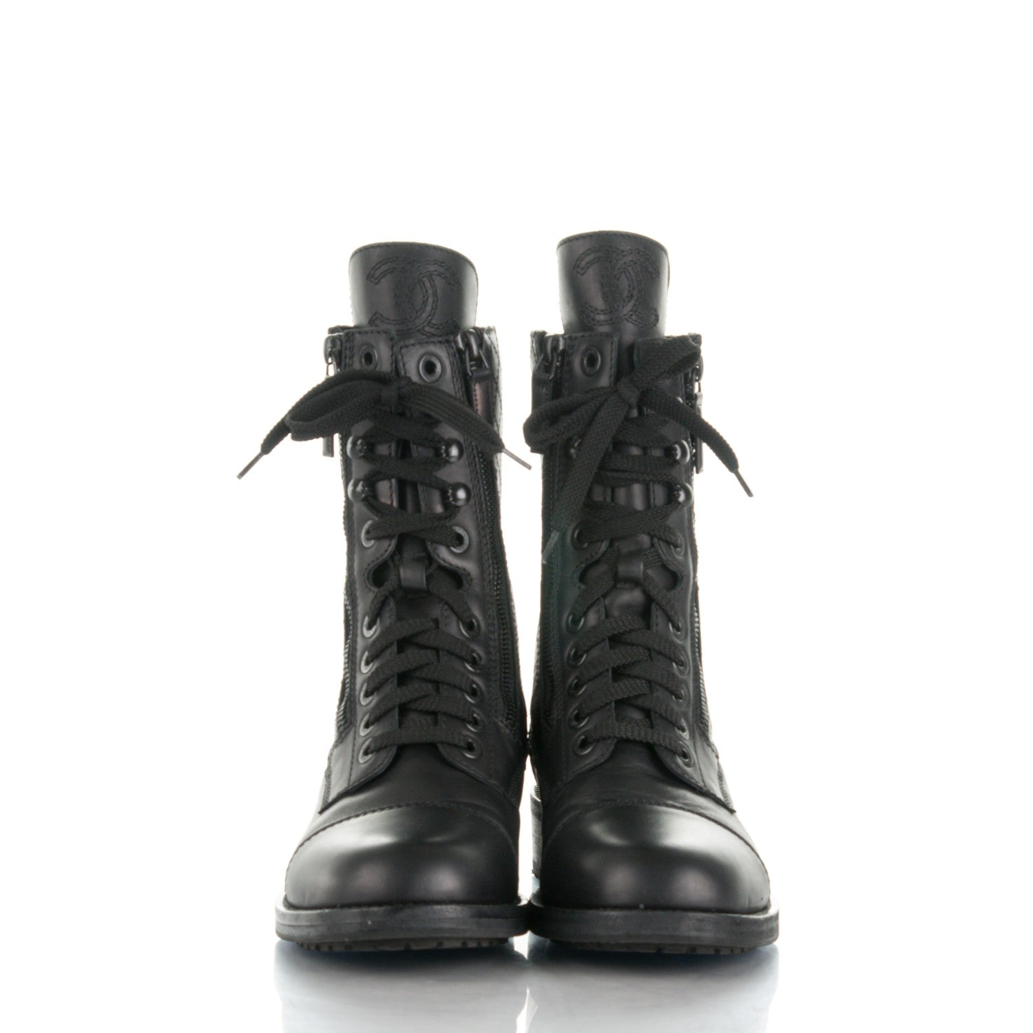 Chanel Calfskin Combat Boots 39.5 Black 2 of 8
