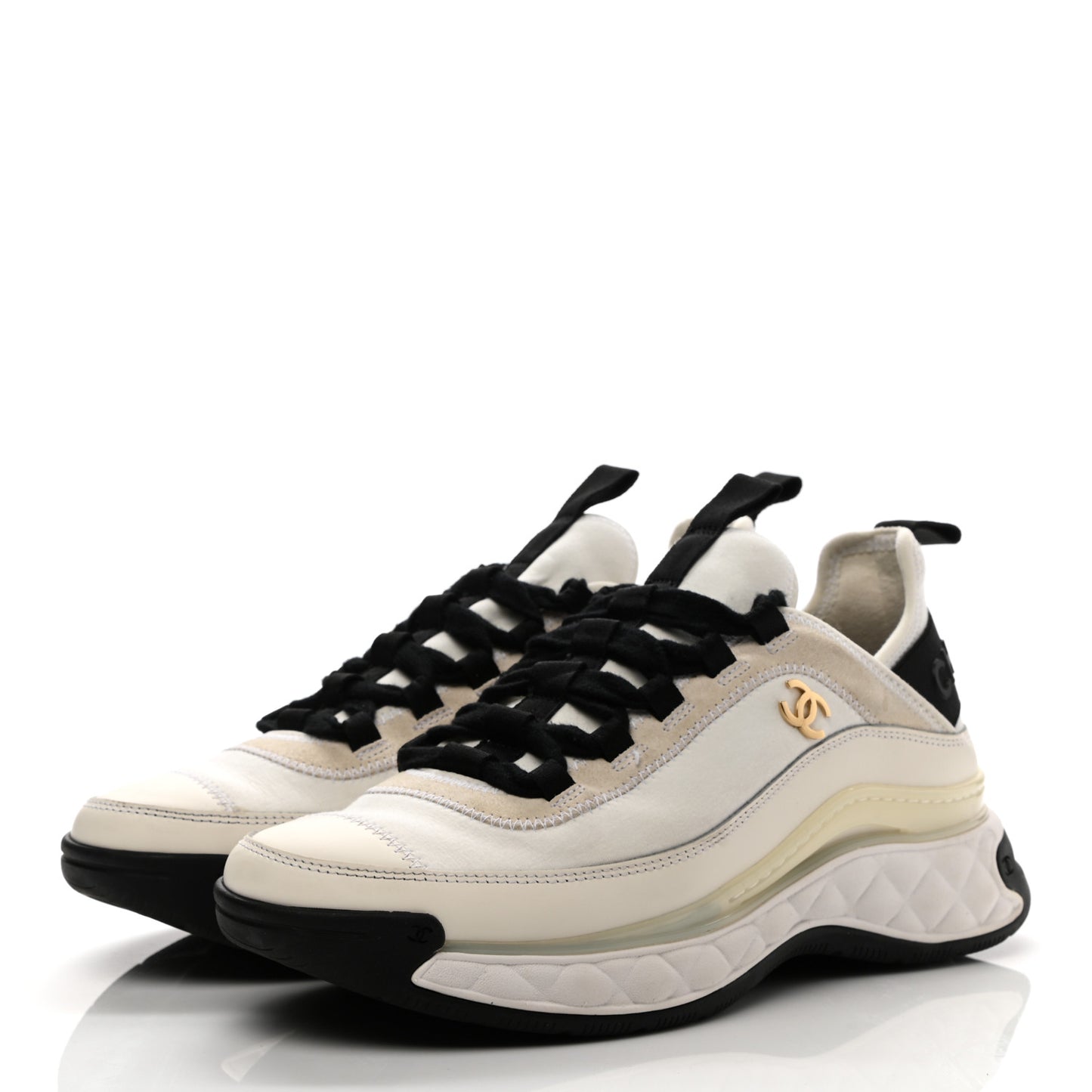 Velvet Calfskin Mixed Fibers CC Sneakers 36.5 Ivory Black