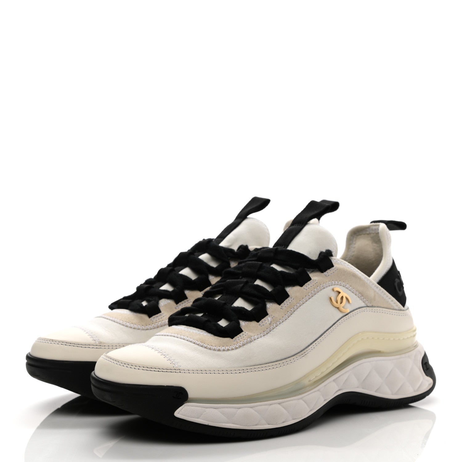 Chanel Velvet Calfskin Mixed Fibers CC Sneakers 36.5 Ivory Black 3 of 11