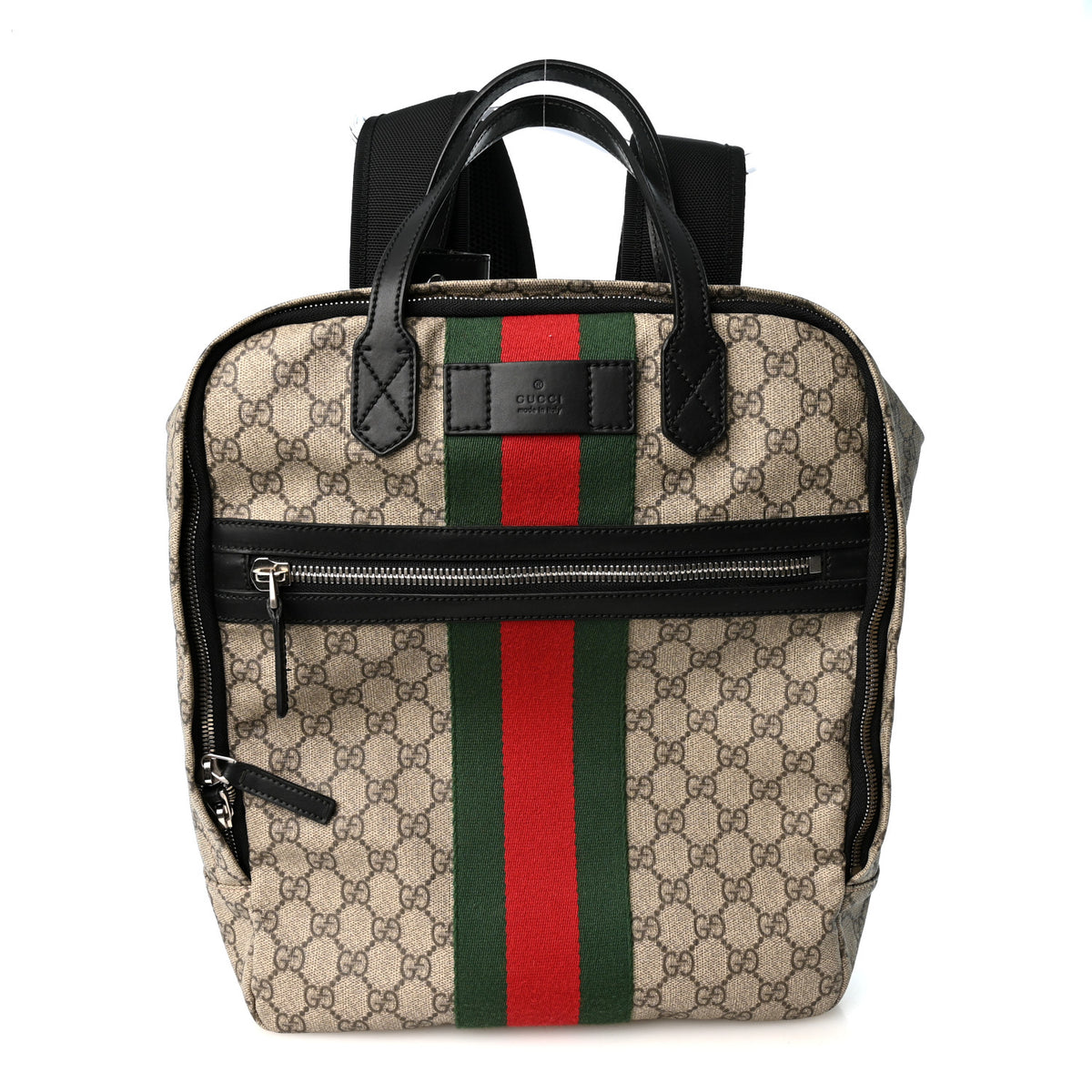 Gucci Soft GG Supreme Monogram Appia Calfskin Web Tote Backpack Beige Ebony Black 1 of 10