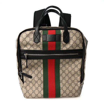 Gucci Soft GG Supreme Monogram Appia Calfskin Web Tote Backpack Beige Ebony Black 1 of 10