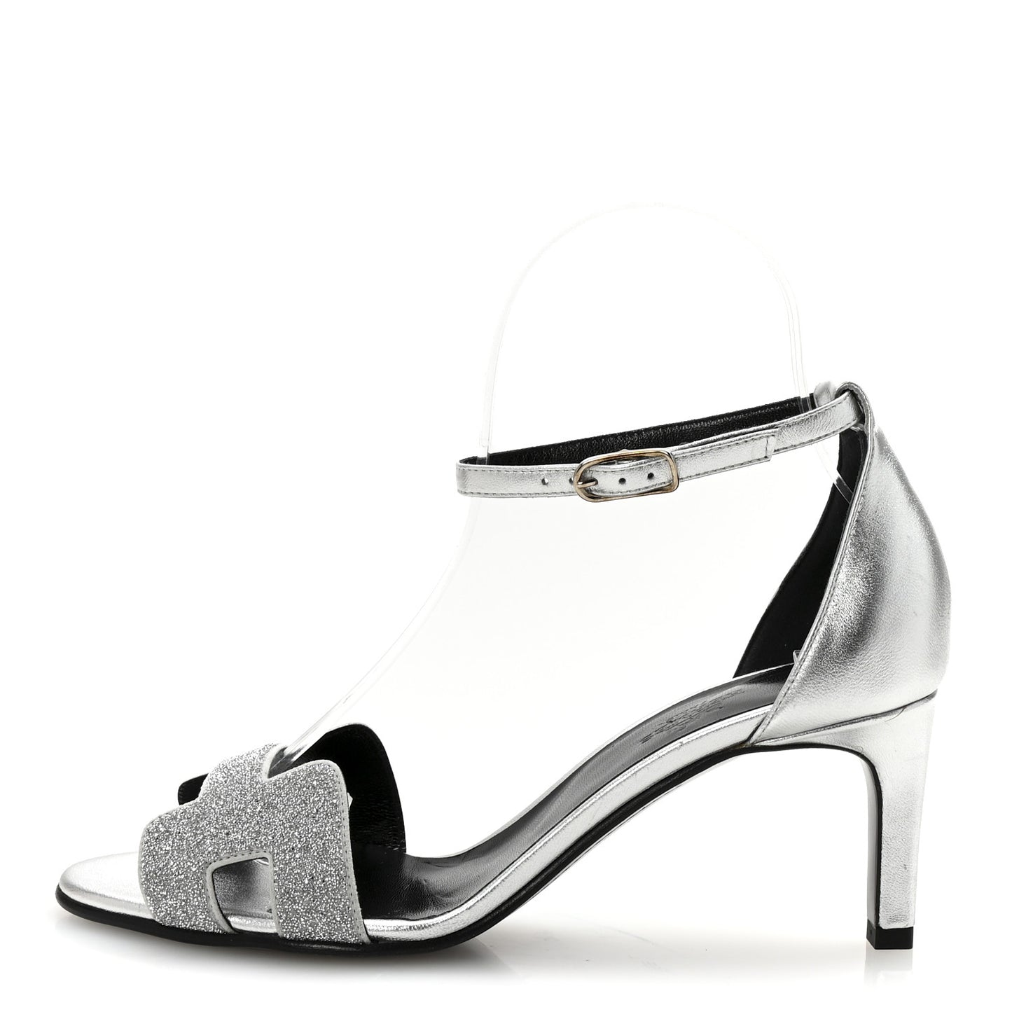 Metallic Lambskin Crystal Powder Premiere 70 Sandals 37 Gris Argente