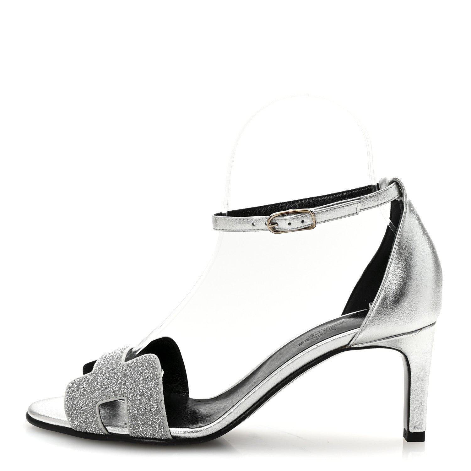 Hermes Metallic Lambskin Crystal Powder Premiere 70 Sandals 37 Gris Argente 1 of 8