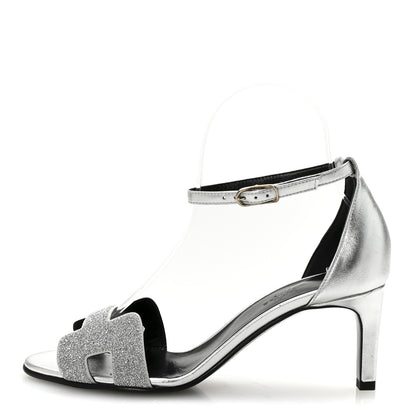 Hermes Metallic Lambskin Crystal Powder Premiere 70 Sandals 37 Gris Argente 1 of 8