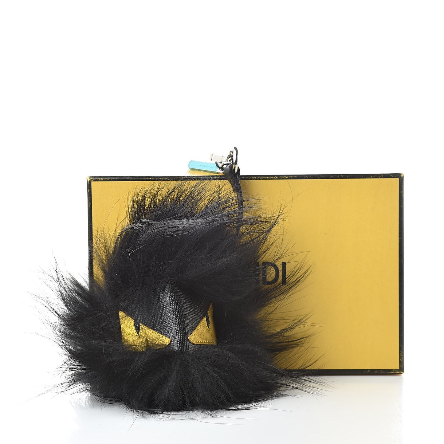 Vitello Elite Fox Fur Fusto Monster Bag Bug Charm Black Yellow