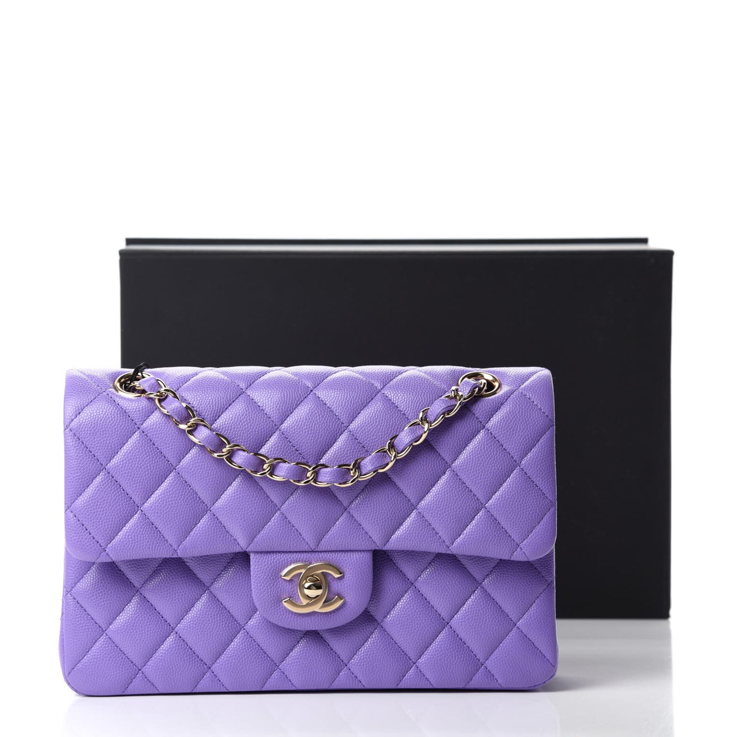 Caviar Quilted Small Double Flap Purple