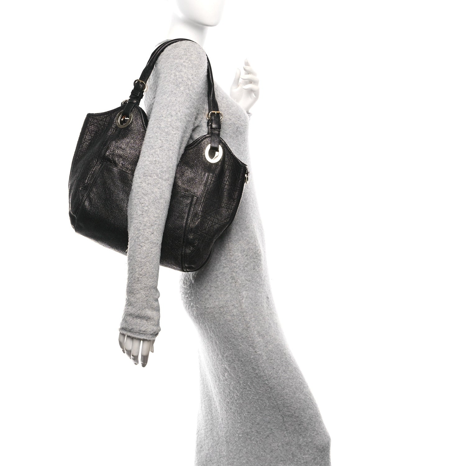 Christian Dior Ceramic Effect Deerskin Cannage Bee Tote Black 2 of 12