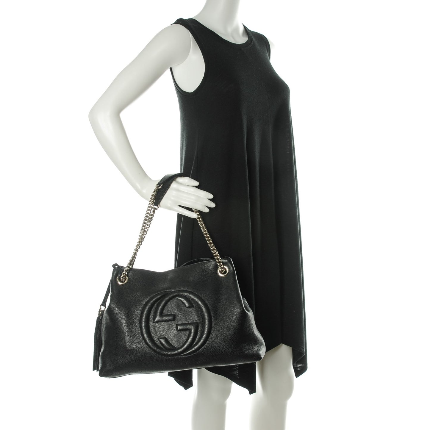 Pebbled Calfskin Medium Soho Chain Shoulder Bag Black
