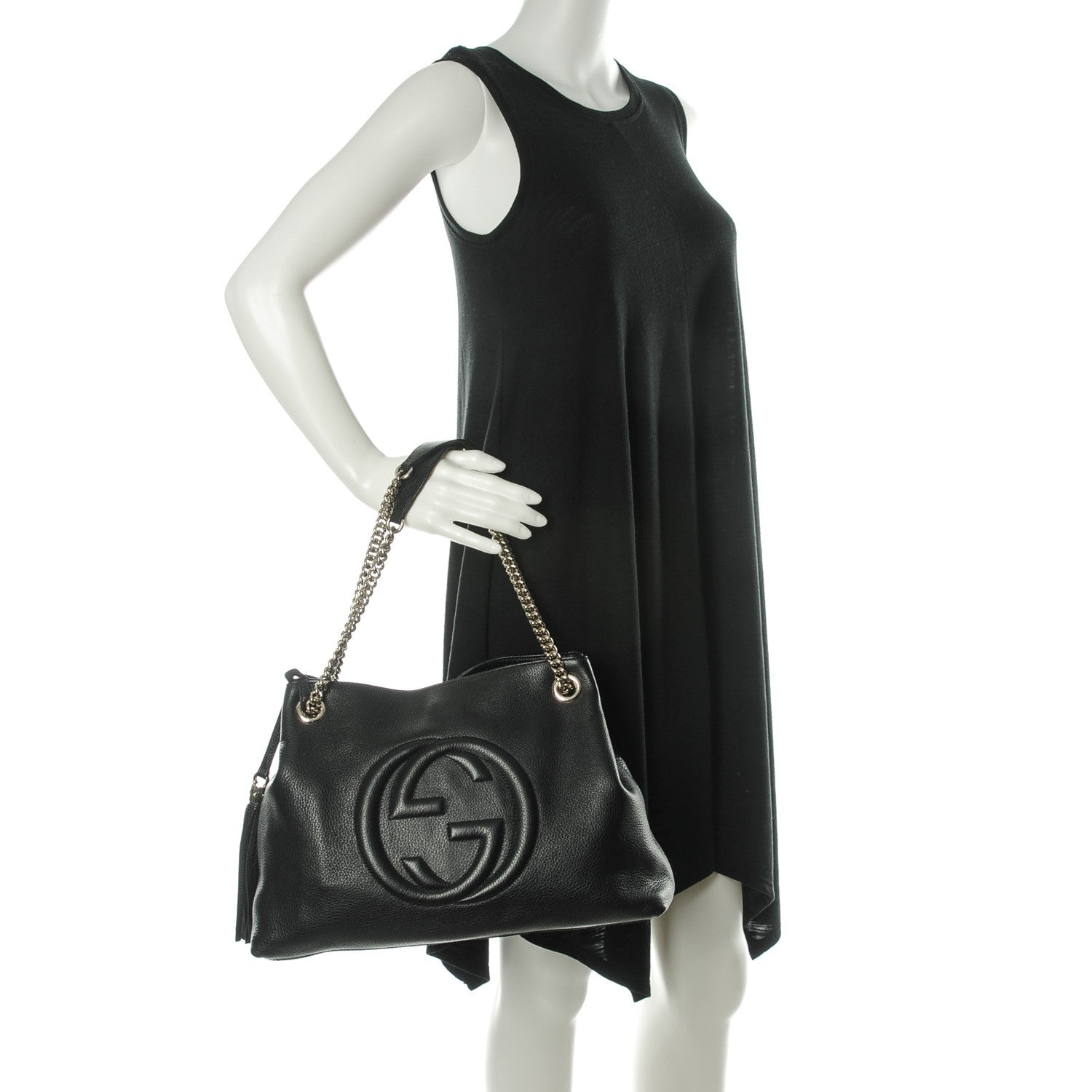 Gucci Pebbled Calfskin Medium Soho Chain Shoulder Bag Black 2 of 7