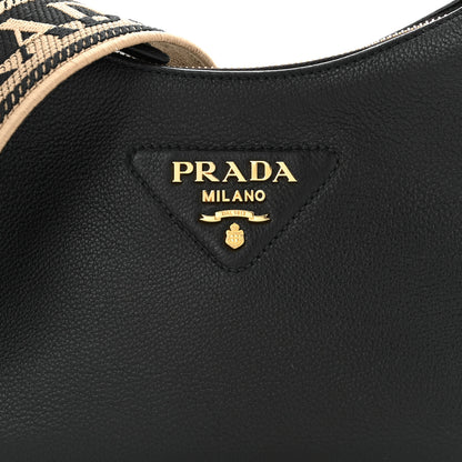 Prada Vitello Daino Soft Zippered Hobo Shoulder Bag Black 8 of 10