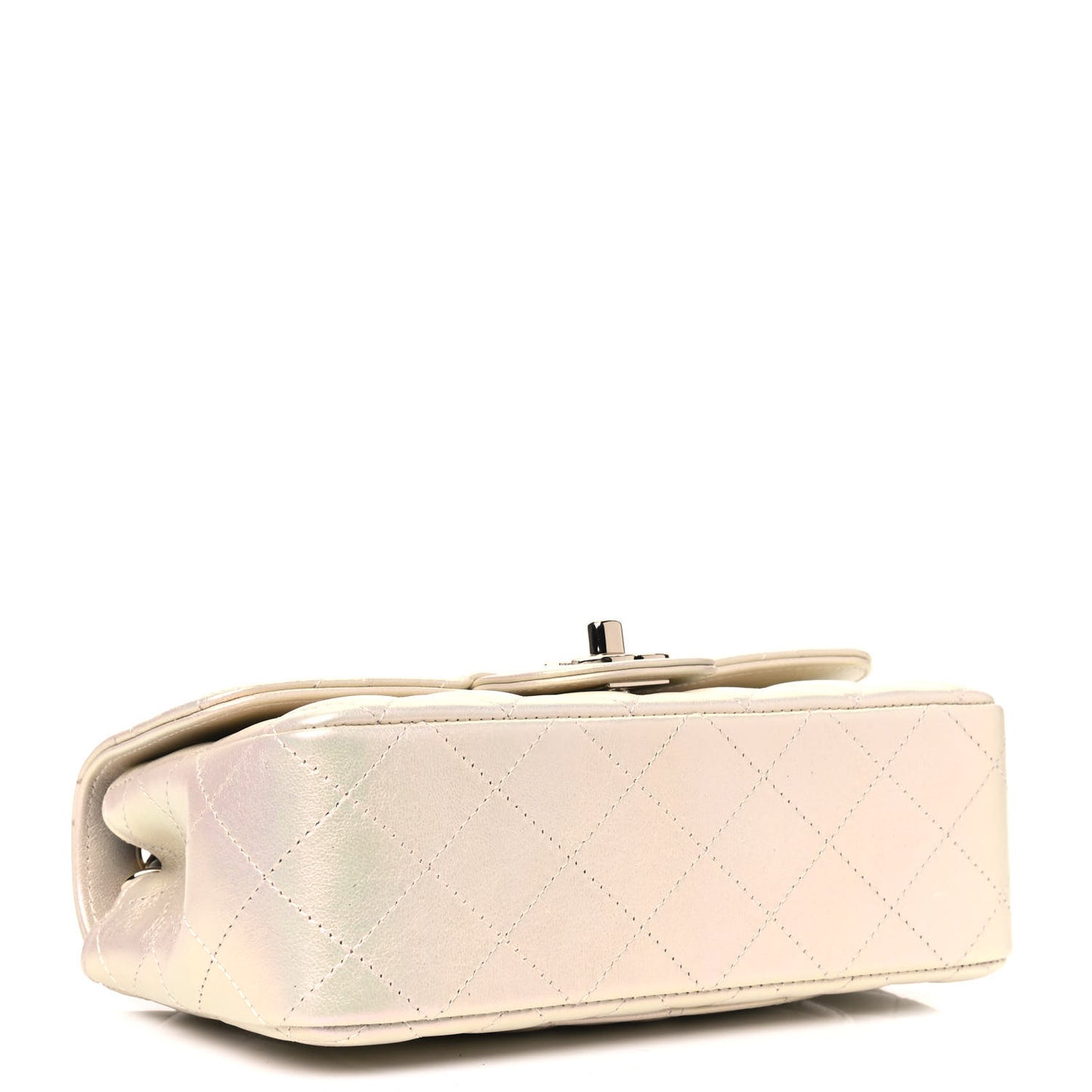 Iridescent Lambskin Quilted Mini Rectangular Flap Ivory