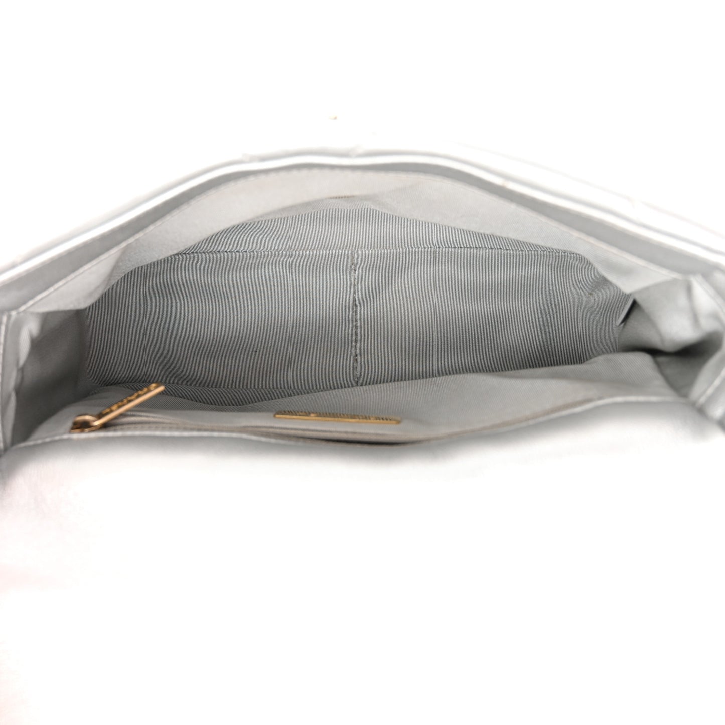 Metallic Goatskin Quilted Medium Chanel 19 Flap Silver