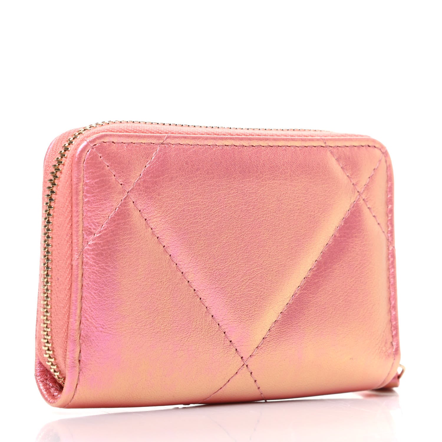 Chanel Iridescent Calfskin Quilted Chanel 19 Zip Around Coin Purse Wallet Pink 3 of 8