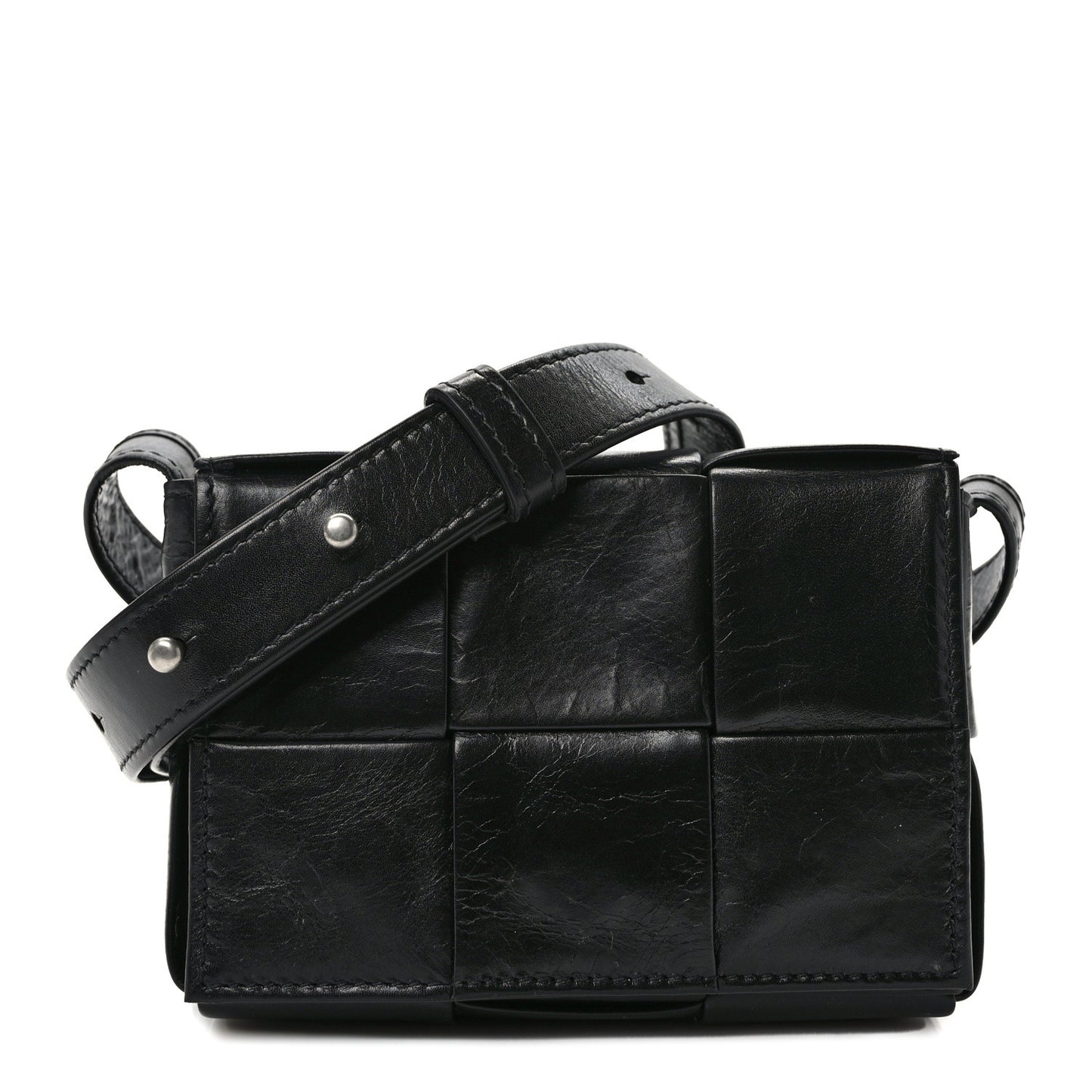 Paper Calfskin Maxi Intreccio Extra Mini Cassette Crossbody Bag Black