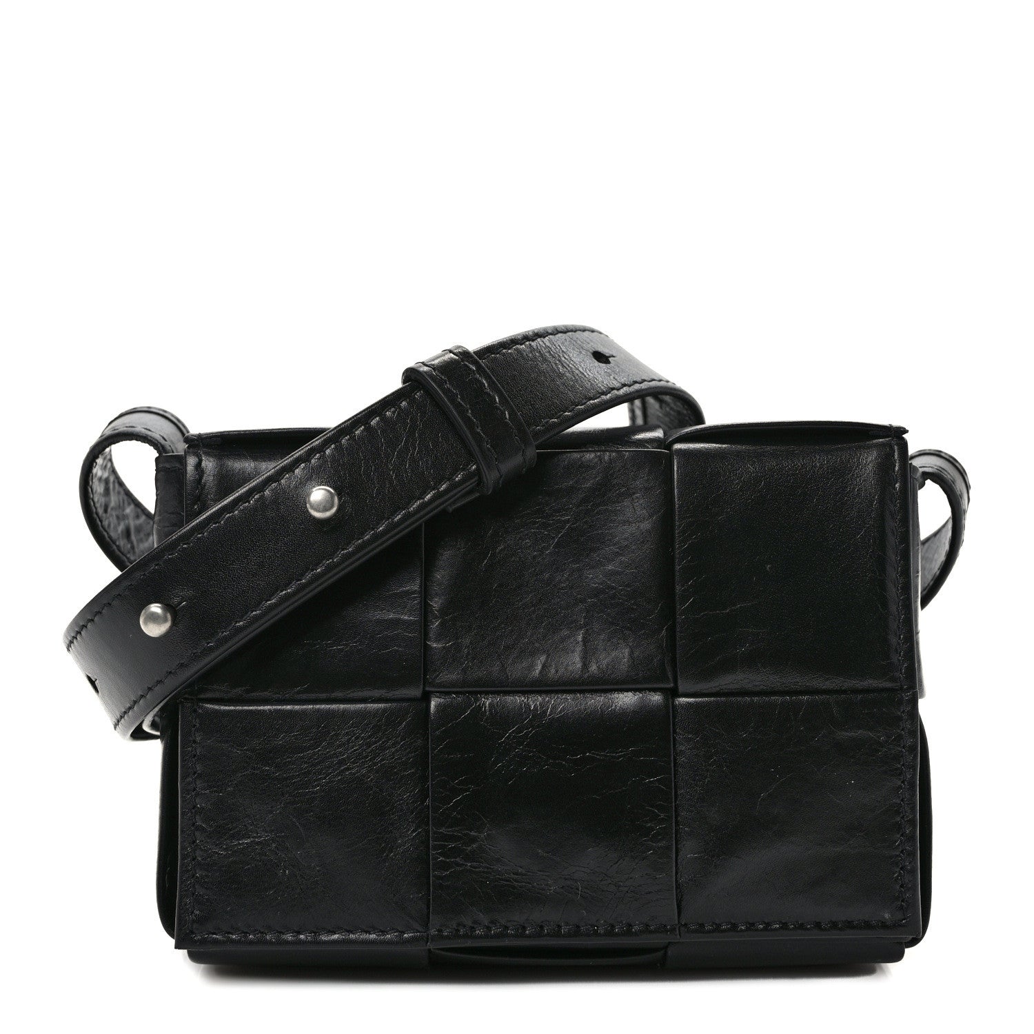 Bottega Veneta Paper Calfskin Maxi Intreccio Extra Mini Cassette Crossbody Bag Black 1 of 8