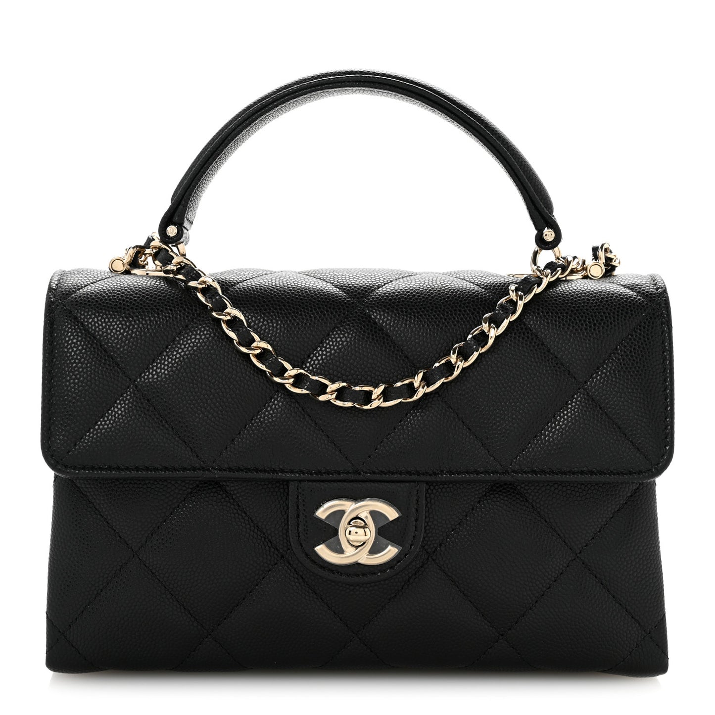 Caviar Quilted Retro Mini Twist Top Handle Clutch Flap Black