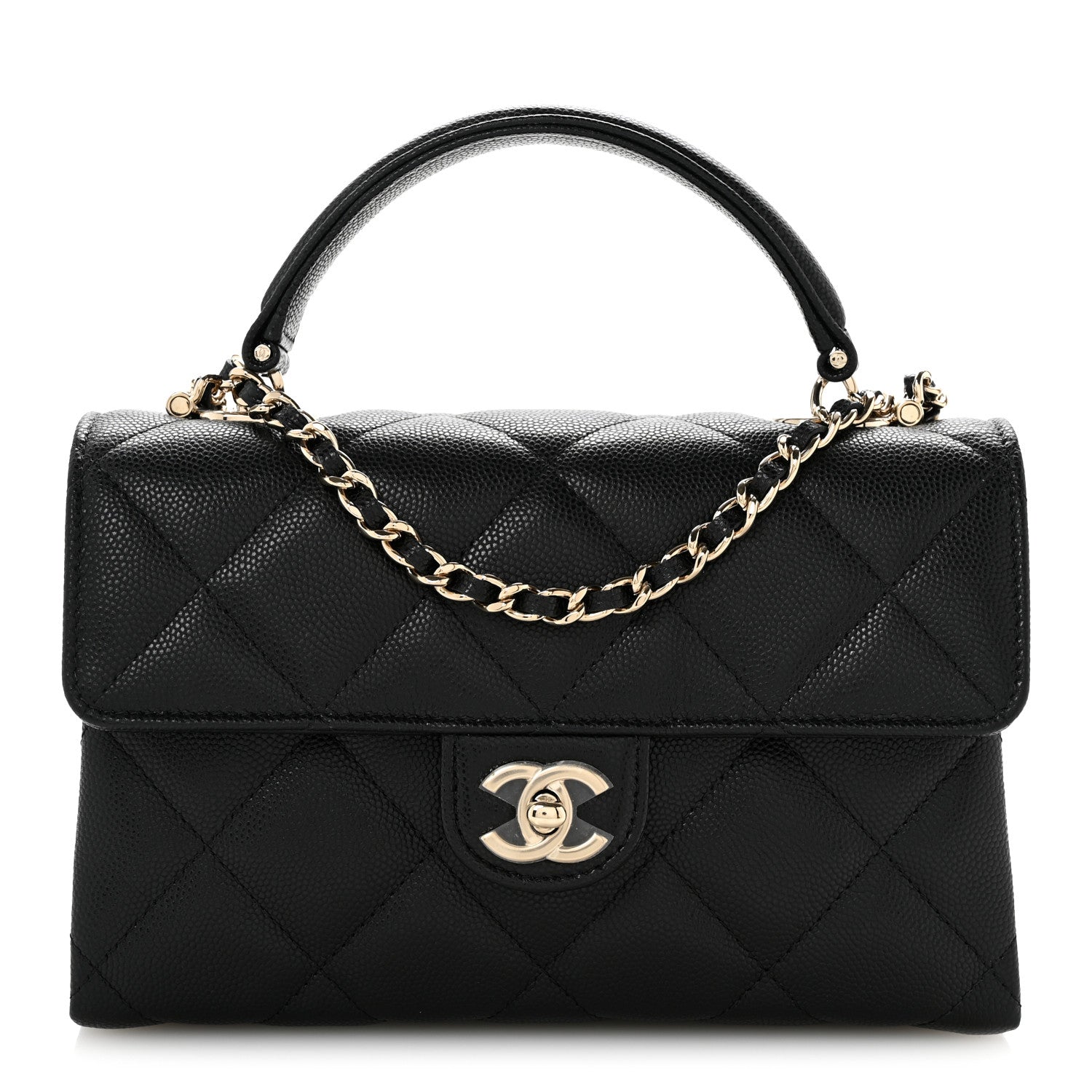 Chanel Caviar Quilted Retro Mini Twist Top Handle Clutch Flap Black 1 of 12