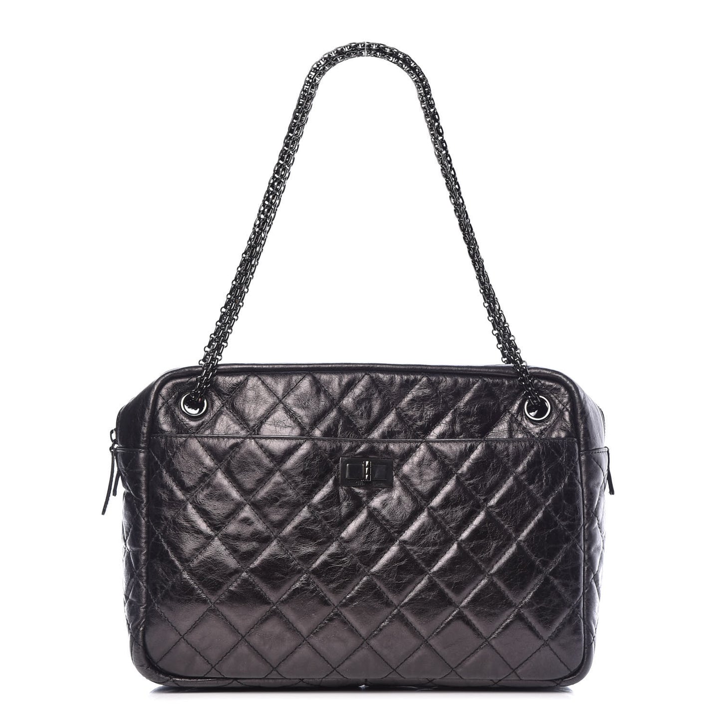 Metallic Aged Calfskin Quilted Large Reissue Camera Case Silver