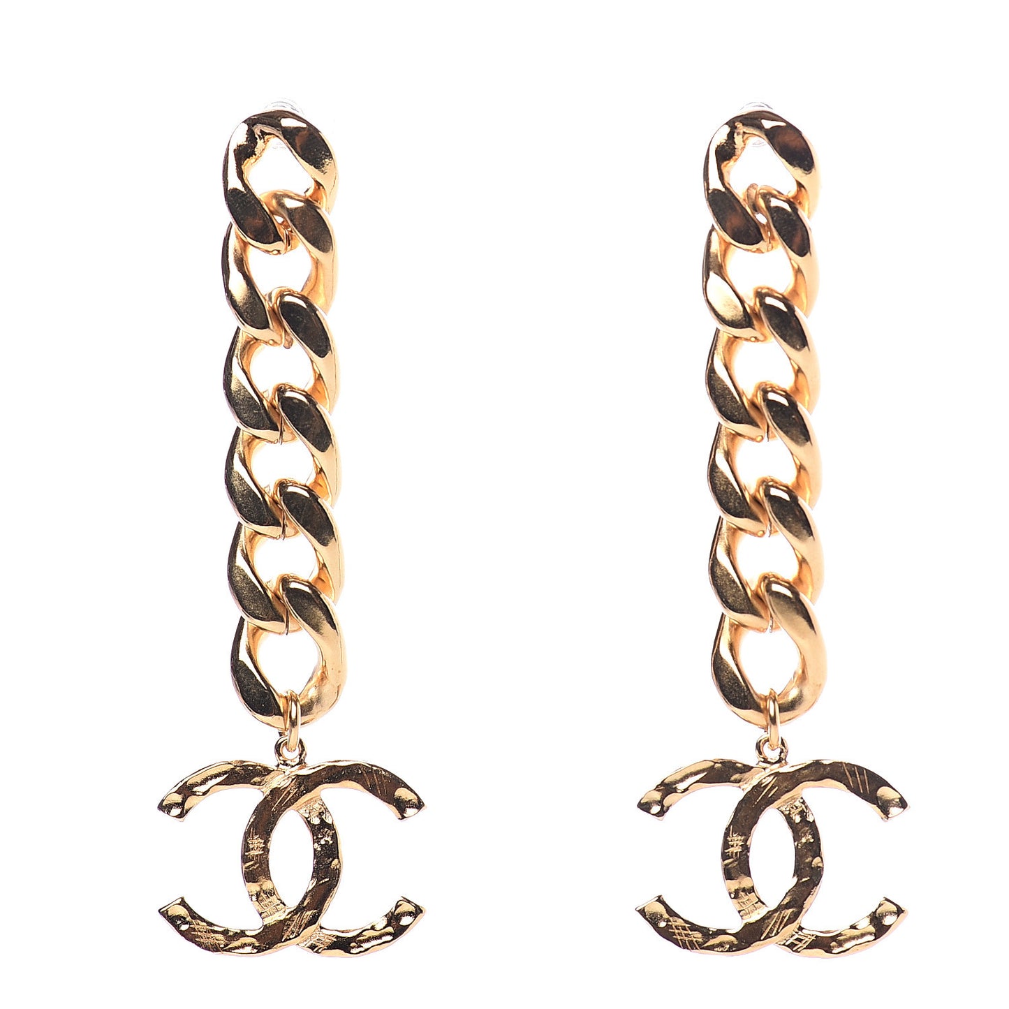 Metal CC Pick Drop Earrings Gold