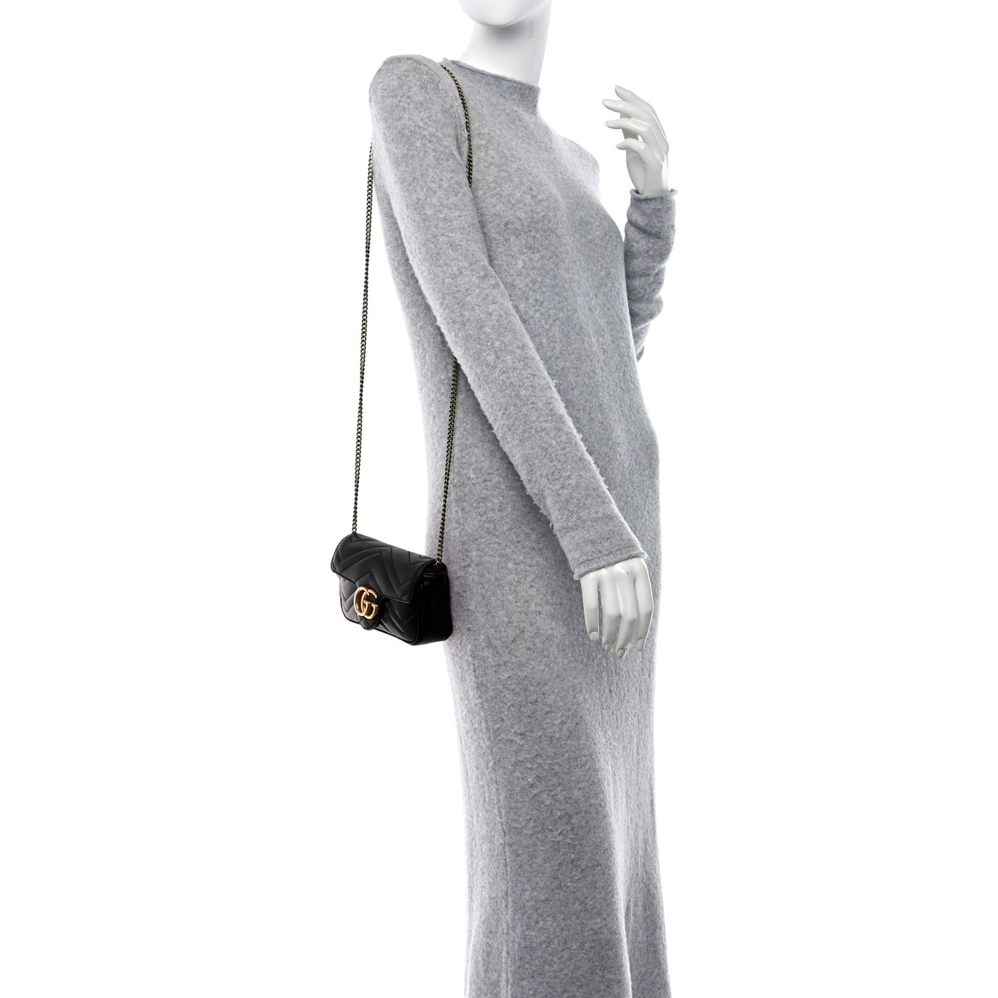 Calfskin Matelasse Super Mini GG Marmont Shoulder Bag Black