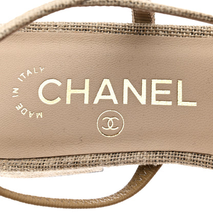 Chanel Fabric Grosgrain Cap Toe CC Slingback Flats 37.5 Light Beige Black 7 of 9