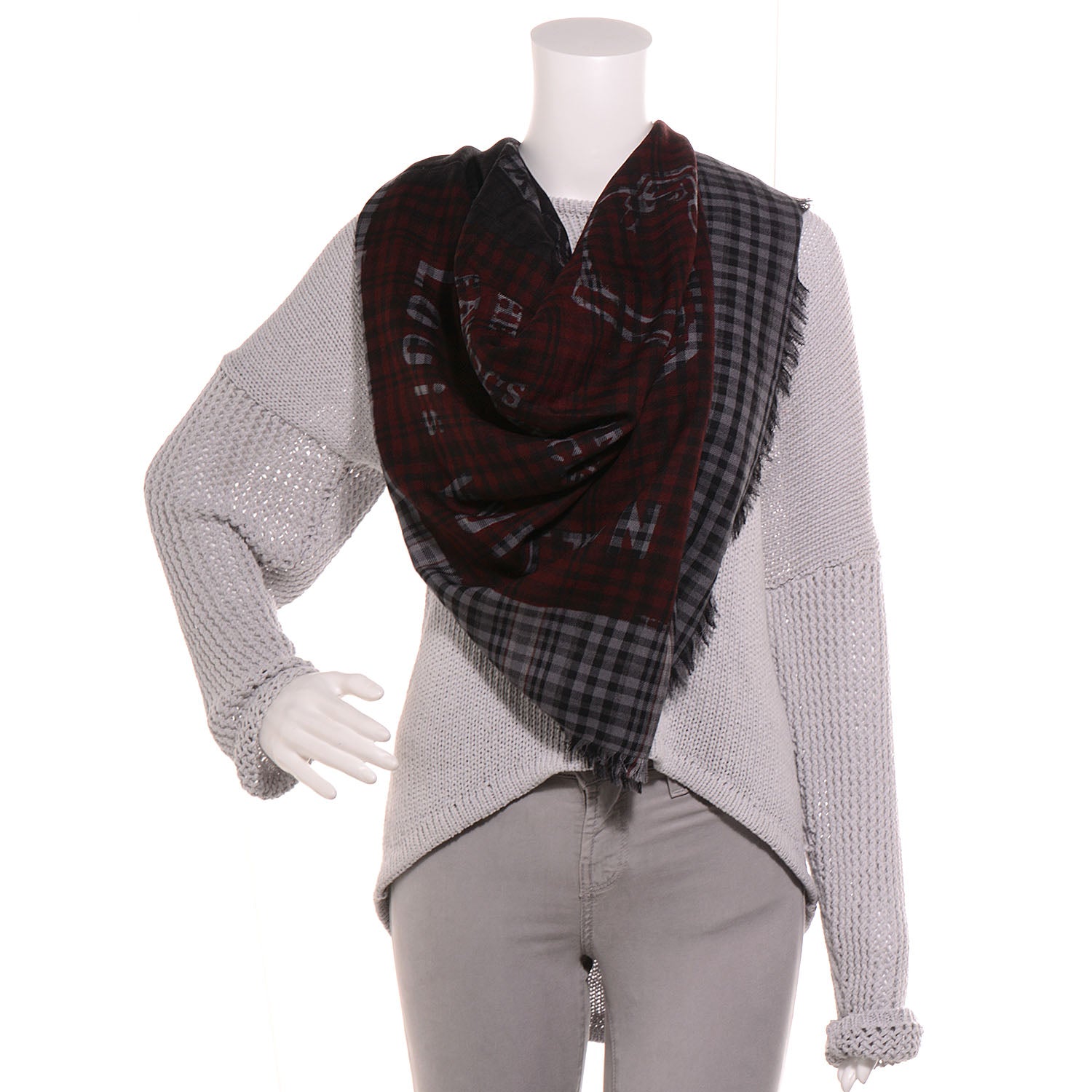 Louis Vuitton Mens Fleece Wool Silk Trunks Shawl Gris Rouge 2 of 5