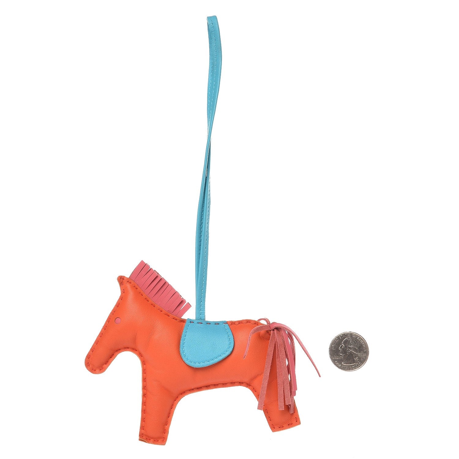 Hermes Milo Lambskin Grigri Rodeo Horse Bag Charm MM Orange Poppy Rose Azalee Bleu Azteque 2 of 3