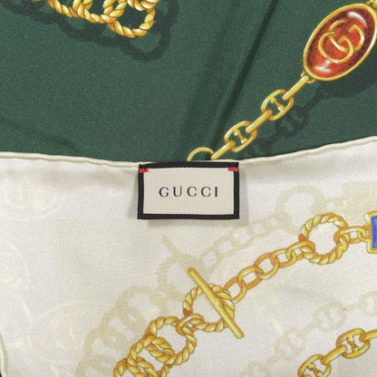 Gucci Silk Twill Chain Print Square Scarf Ivory Dark Green 3 of 3