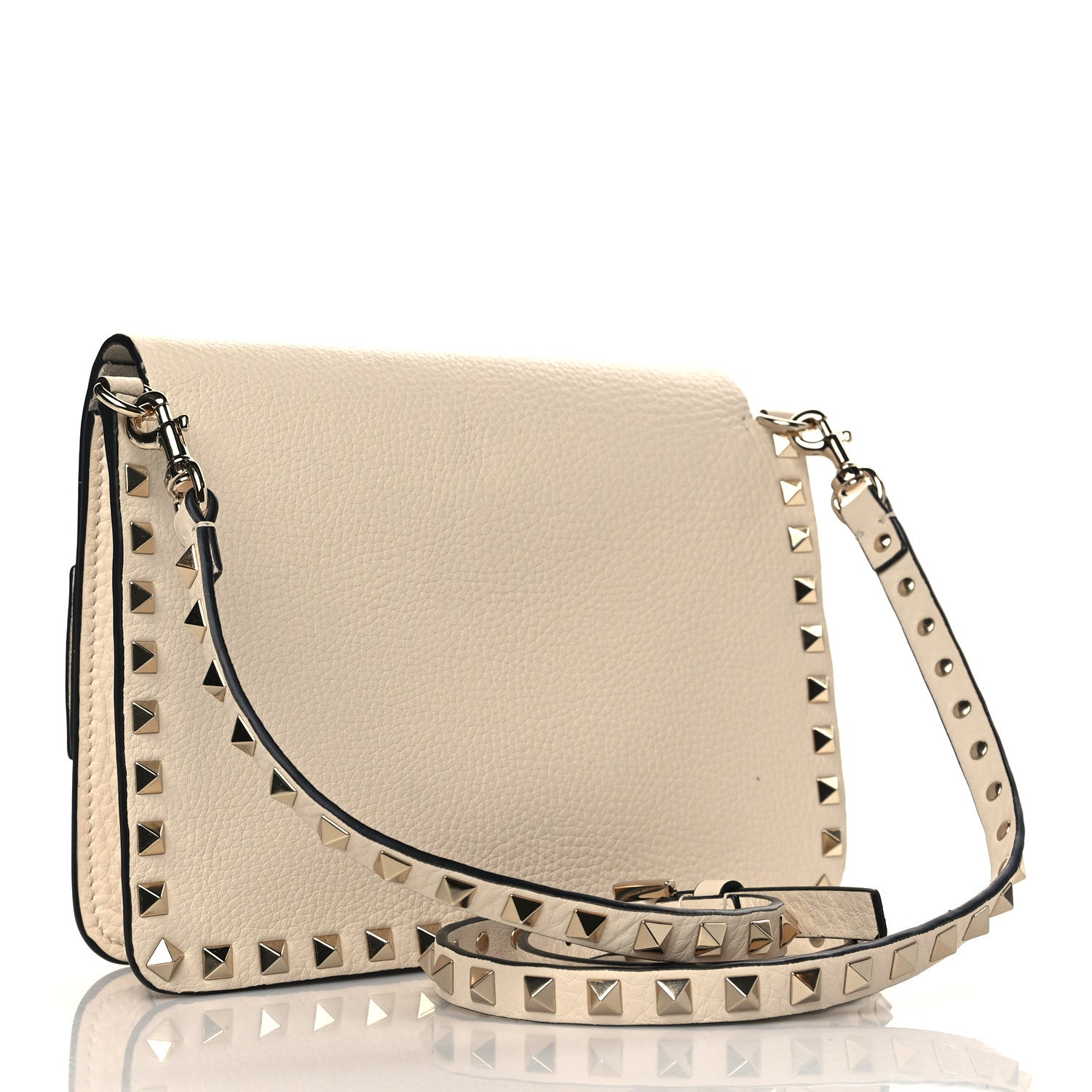 Valentino Garavani Grained Calfskin Small Rockstud Flap Crossbody Bag Light Ivory 3 of 8