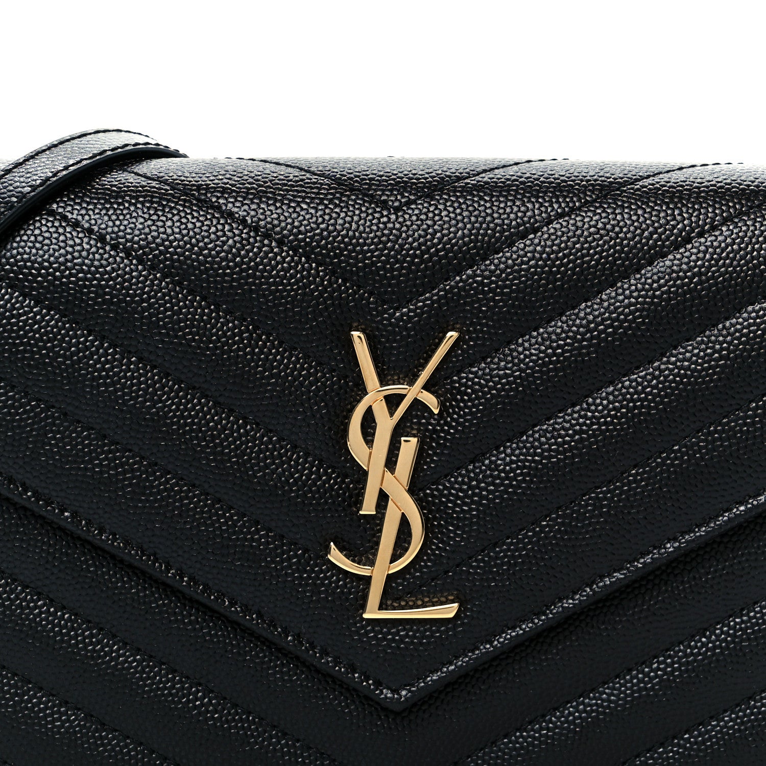Saint Laurent Grain De Poudre Matelasse Chevron Monogram Envelope Chain Wallet Black 11 of 20
