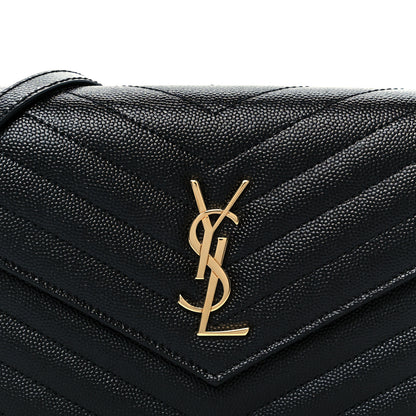 Saint Laurent Grain De Poudre Matelasse Chevron Monogram Envelope Chain Wallet Black 11 of 20