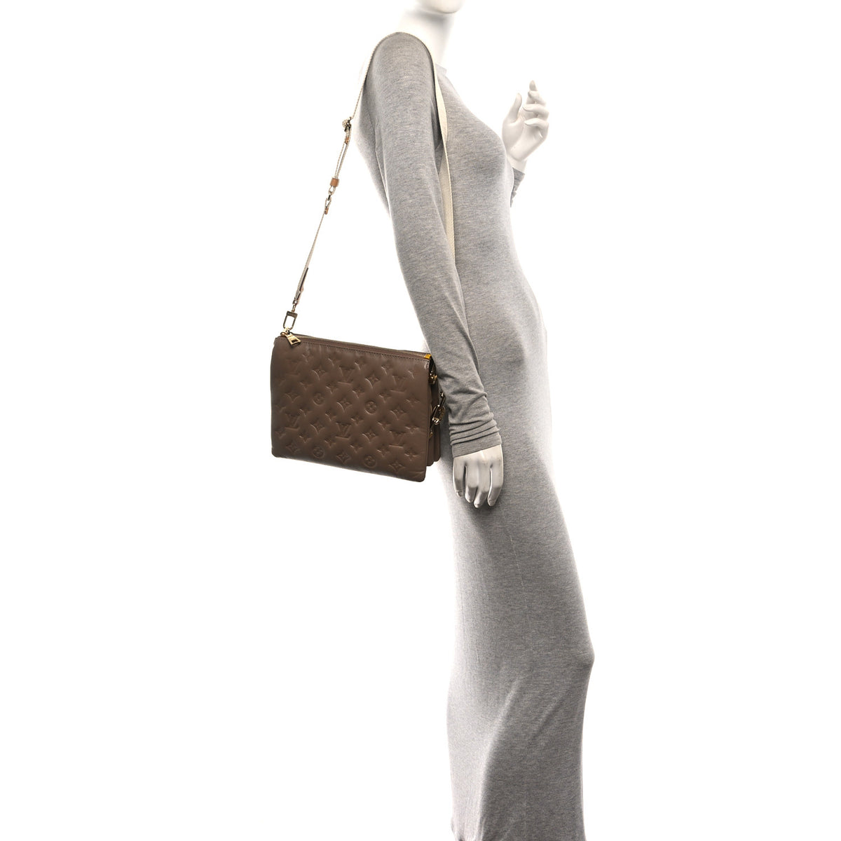 Louis Vuitton Lambskin Embossed Monogram Coussin PM Taupe 2 of 9