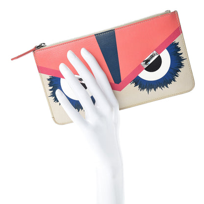 Fendi Vitello Elite Crystal Eye Monster Zip Pouch Bellini Multicolor 2 of 12