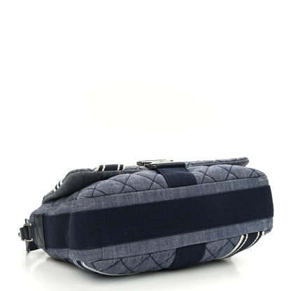 Chanel Denim Quilted Medium Airlines Buckle Messenger Bag Blue 4 of 10