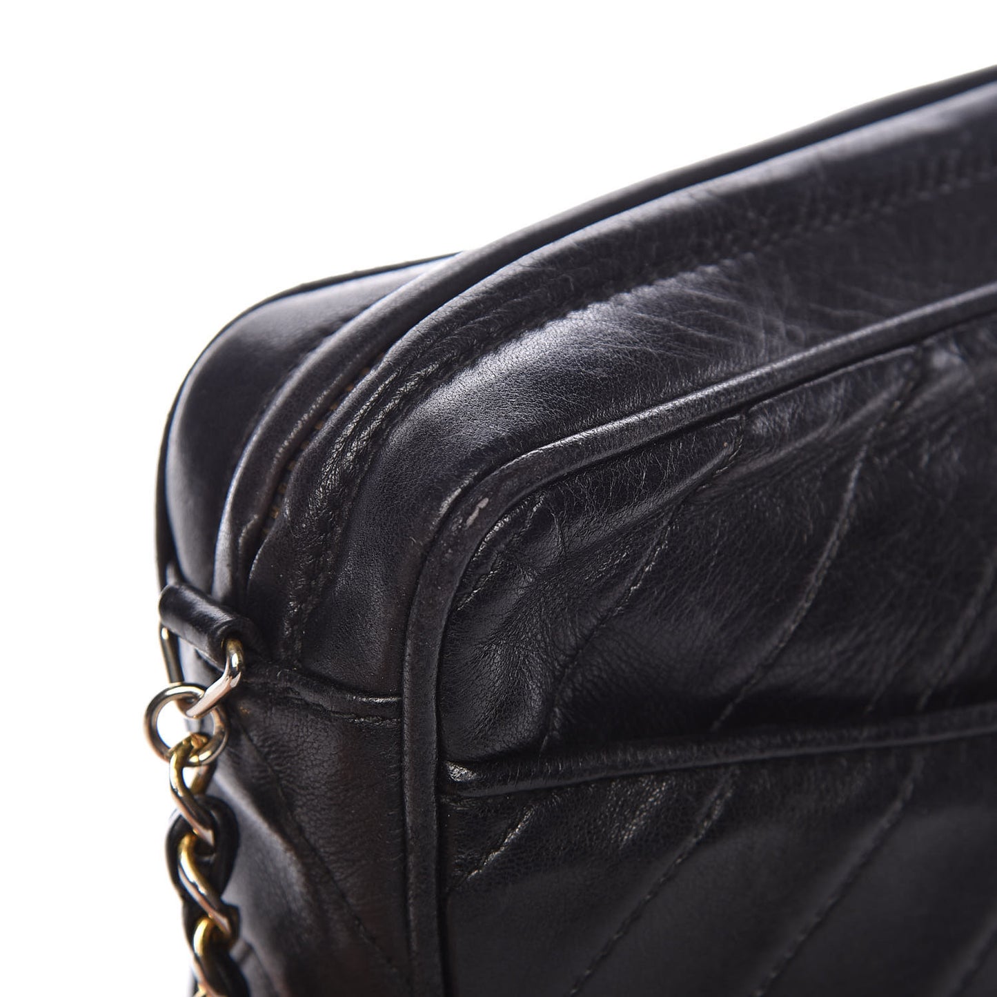 Lambskin Chevron Quilted Tassel Camera Case Black