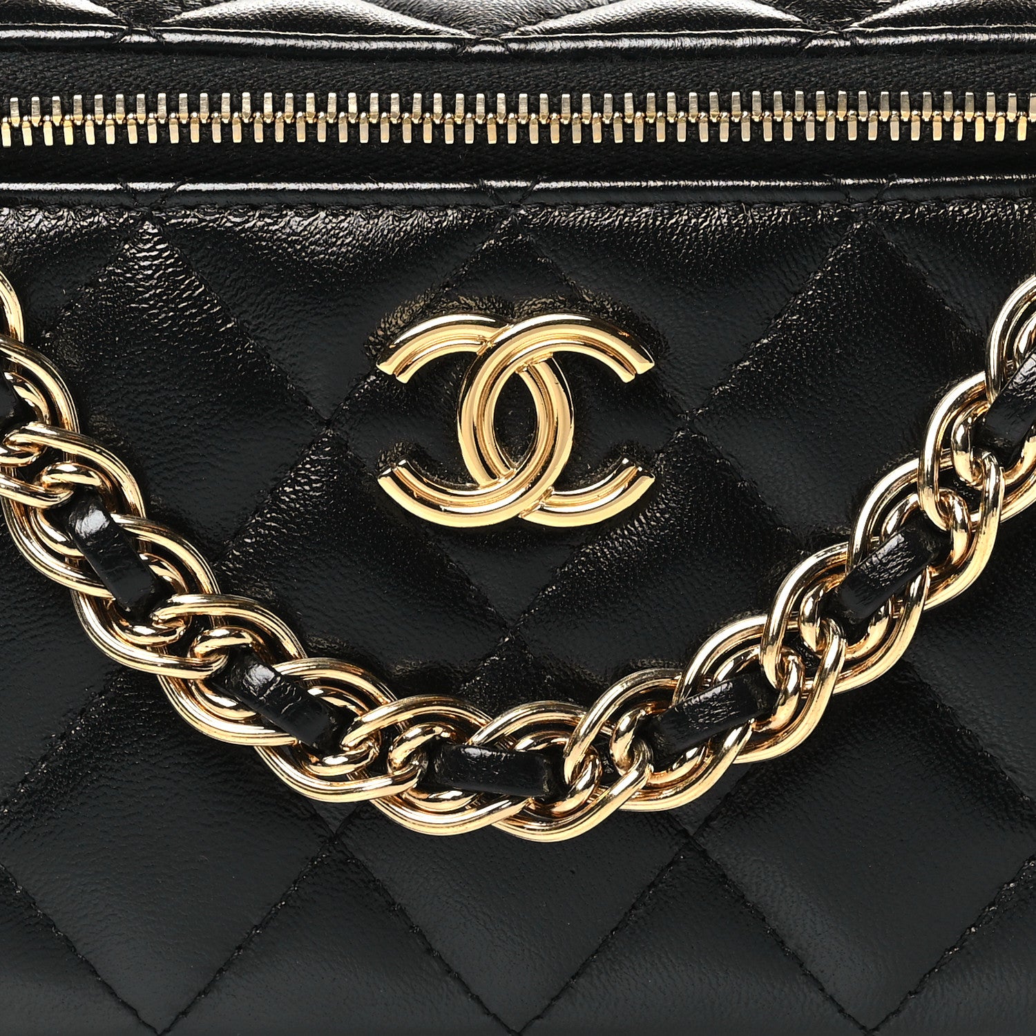 Chanel Lambskin Quilted Golden Links Top Handle Vanity Case With Chain Black 8 of 10