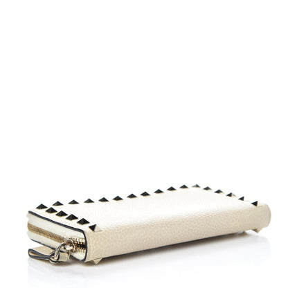 Valentino Garavani Pebbled Calfskin Rockstud Zip Around Wallet Ivory 4 of 13