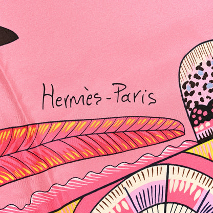 Hermes Silk The Savana Dance Wash 140 Scarf Rose Malabar Jaune Vieux Rose 2 of 6