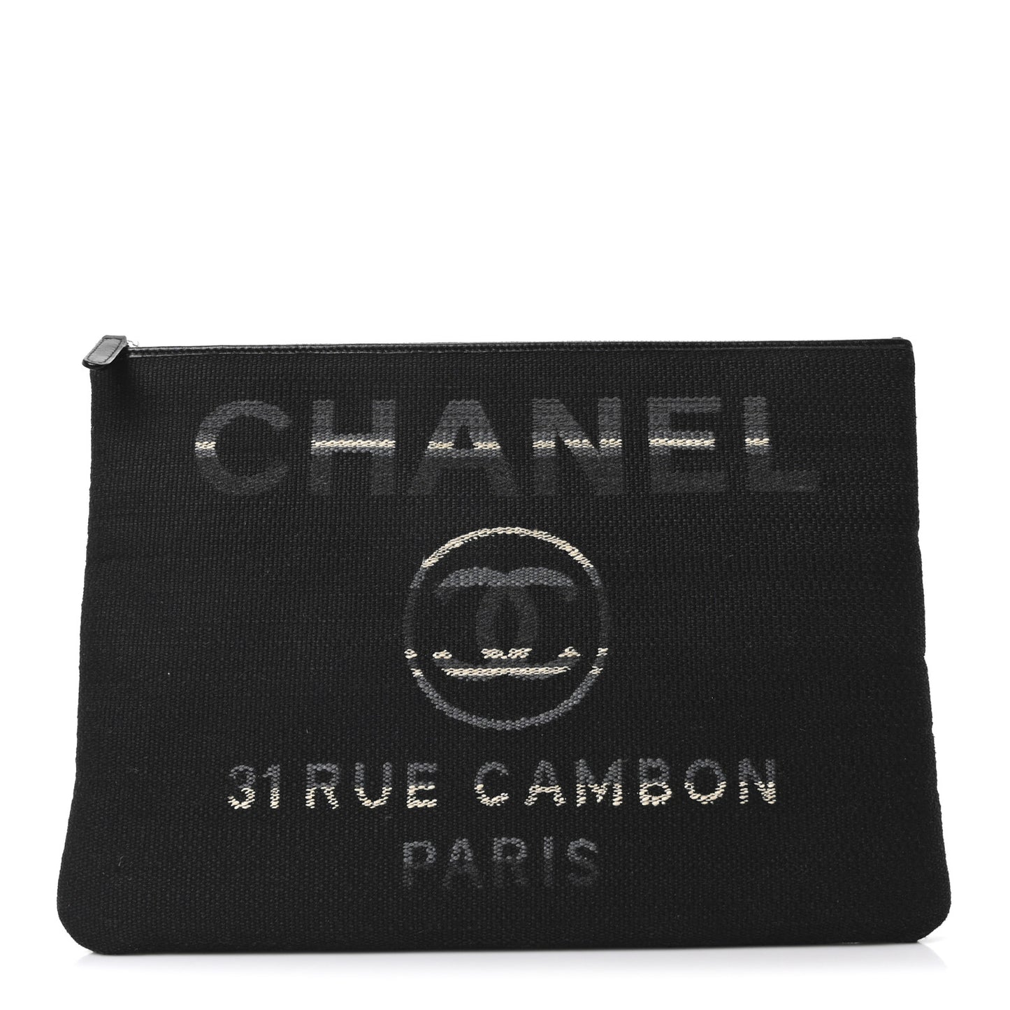 Striped Canvas Large Deauville Cosmetic Pouch Black