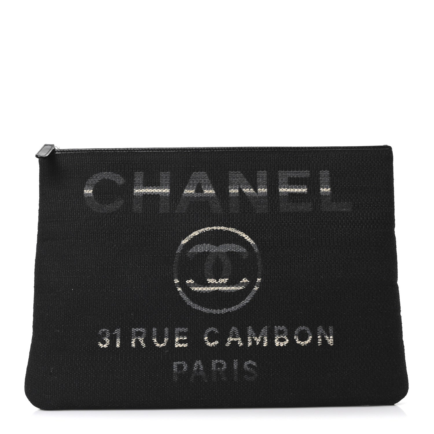 Chanel Striped Canvas Large Deauville Cosmetic Pouch Black 1 of 10