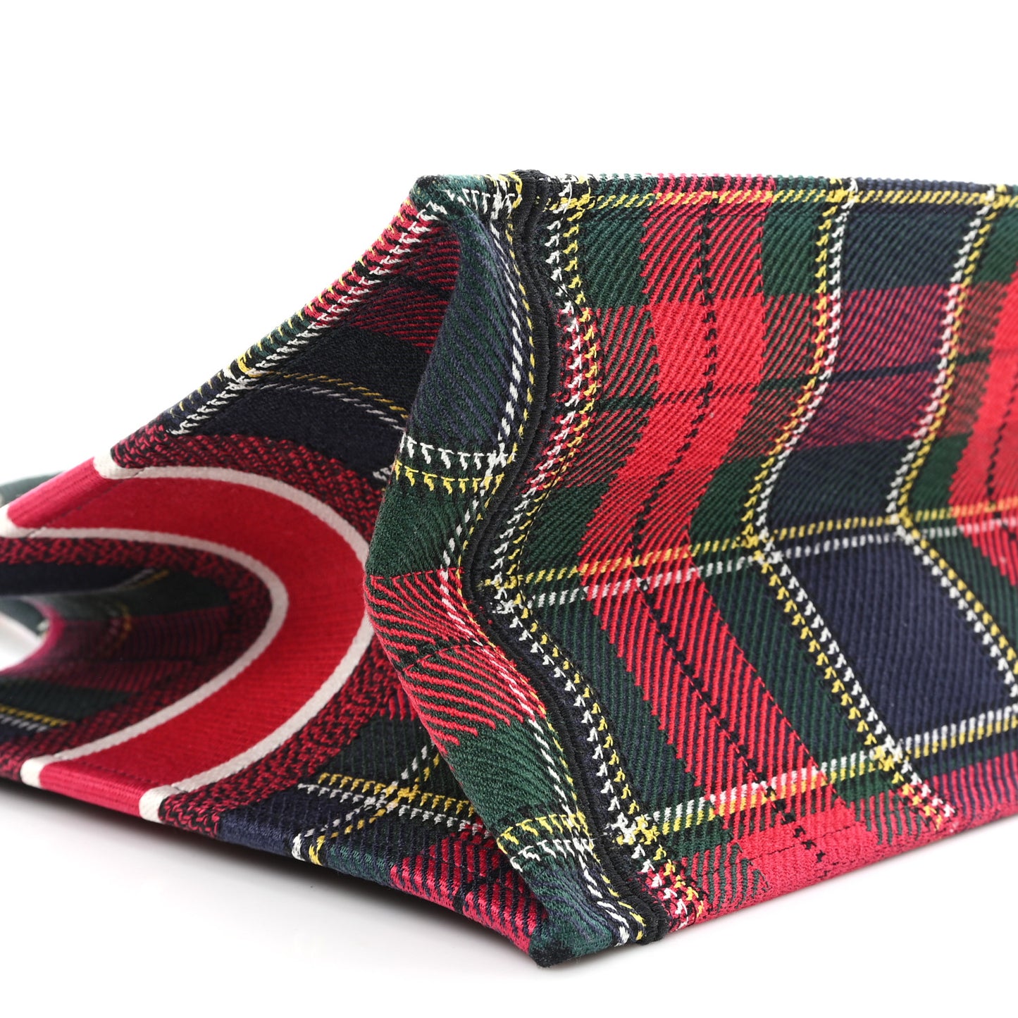Canvas Embroidered Medium Tartan Check Book Tote Red Multicolor