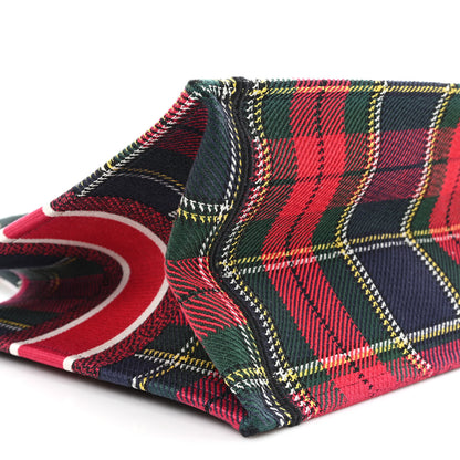 Christian Dior Canvas Embroidered Medium Tartan Check Book Tote Red Multicolor 9 of 10