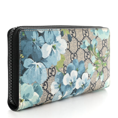 Gucci GG Supreme Monogram Blooms Zip Around Wallet Blue 3 of 9