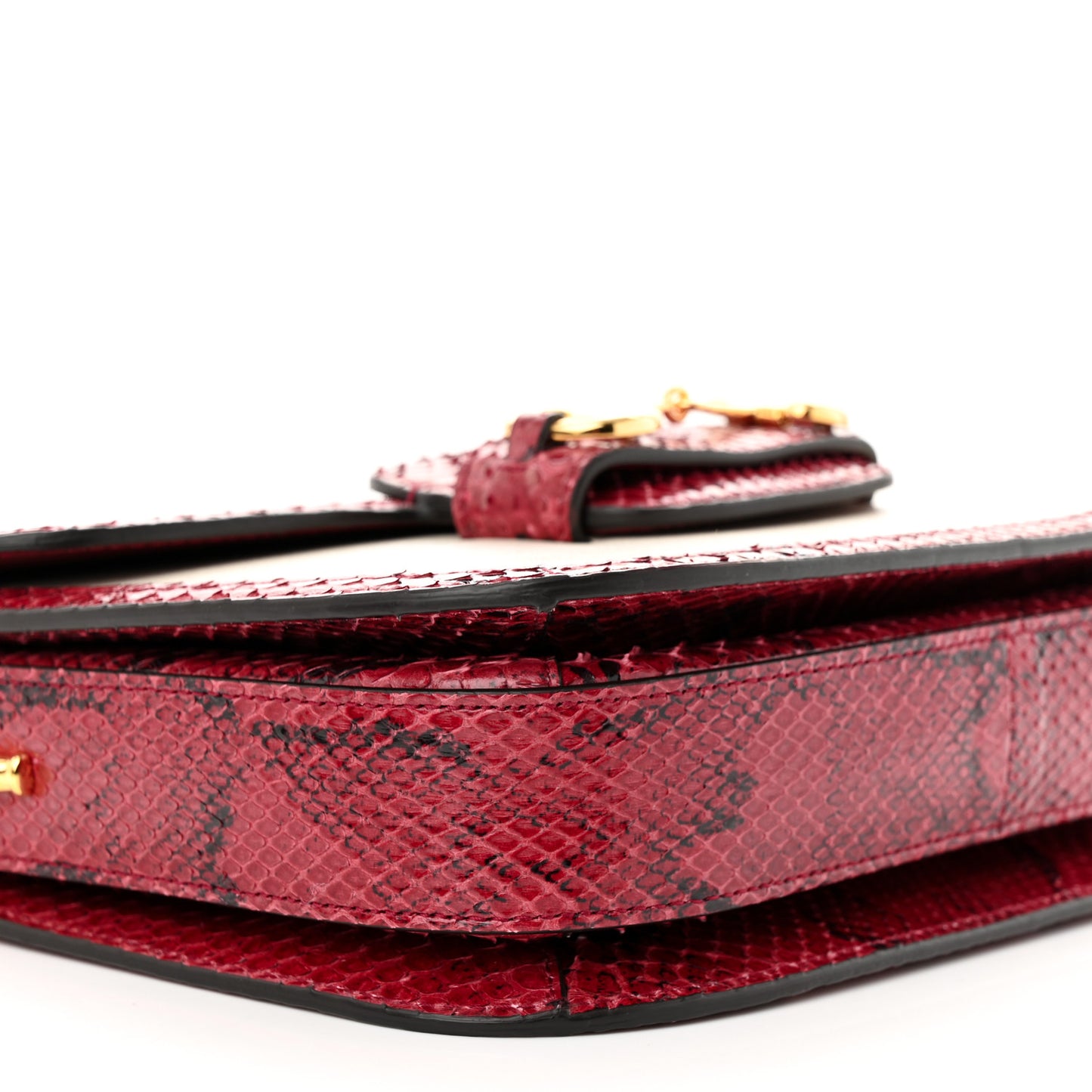 Azalea Calfskin Snakeskin Horsebit 1955 Shoulder Bag Mystic White Red